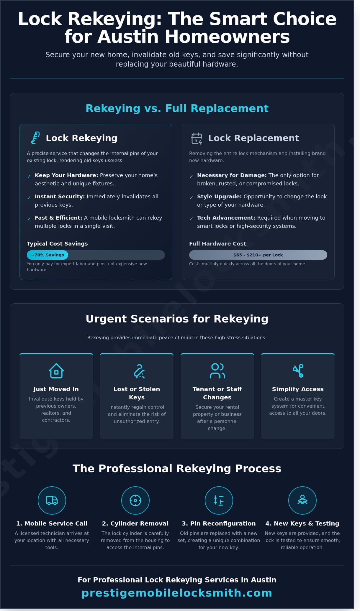 Expert Lock Rekeying in Austin, TX: Secure Your Property Without Replacing Hardware infographic