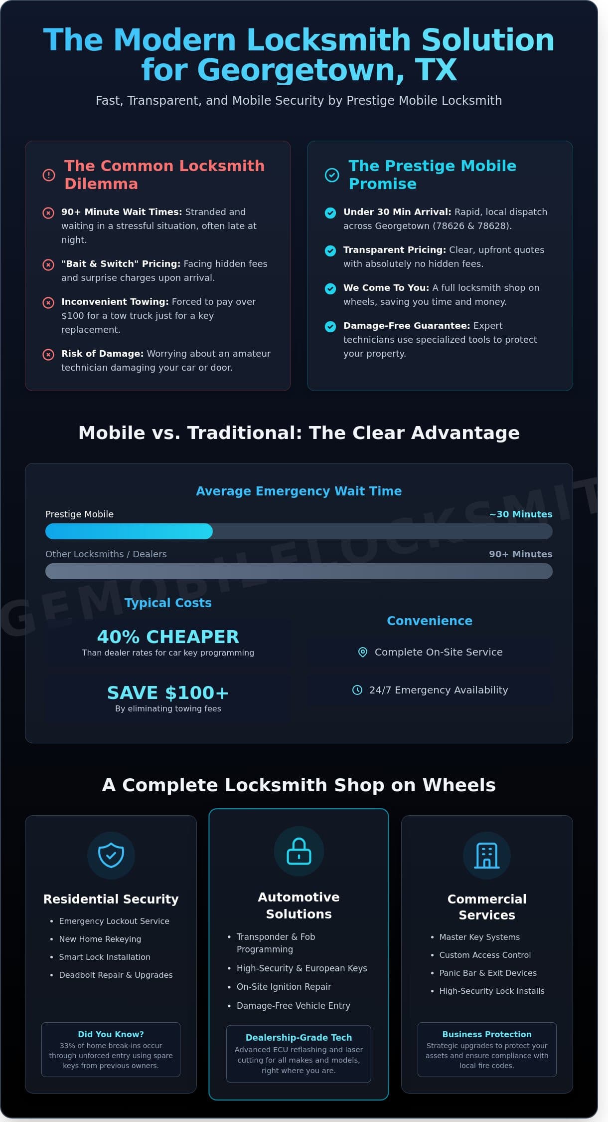 Locksmith Georgetown TX: 24/7 Reliable Mobile Security Solutions infographic