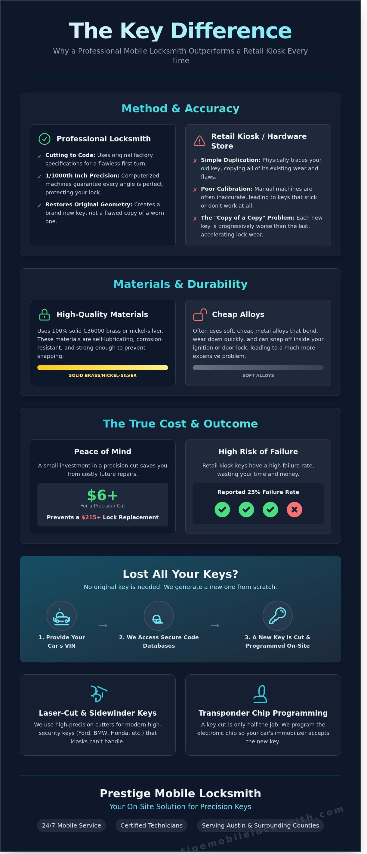 Professional Key Cut Services in Austin, TX: Precision Mobile Solutions infographic